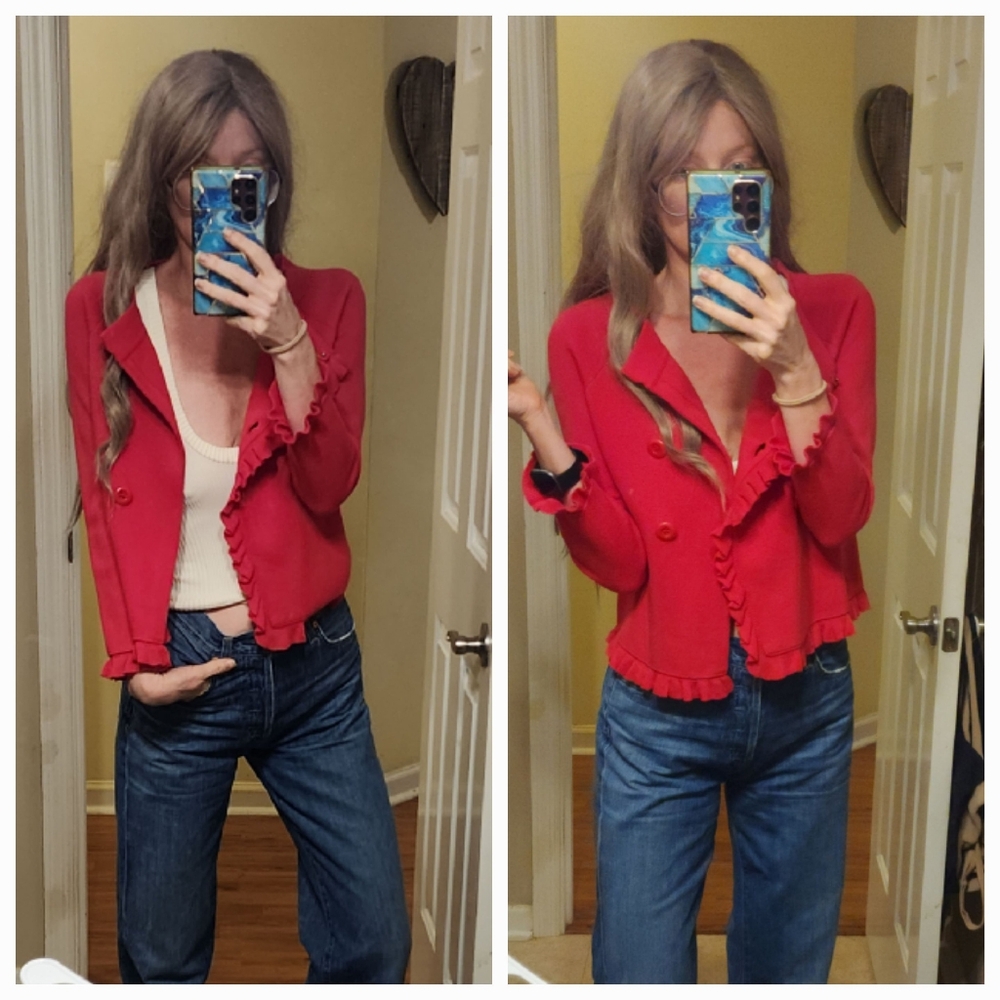 J Crew Hot Pink Ruffle Trim Sweater Cardigan